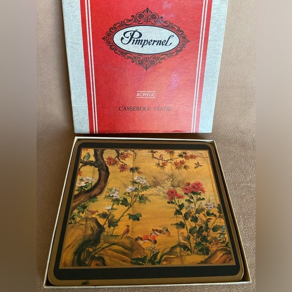 Vintage Pimpernel Chinese Screen Casserole Stand Cork Tray England original Box - Picture 1 of 16